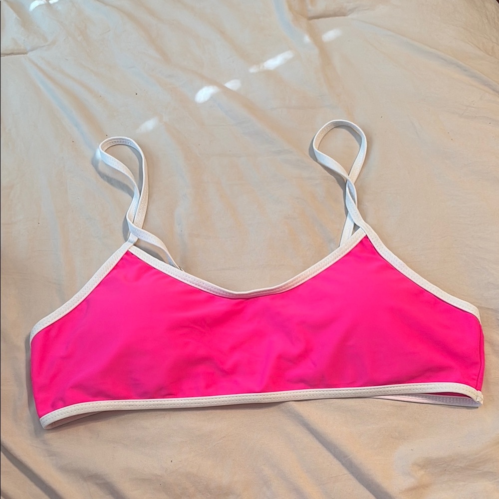 Pink and White Women's Swim Top
